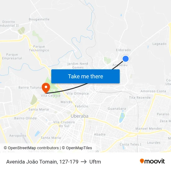 Avenida João Tomain, 127-179 to Uftm map