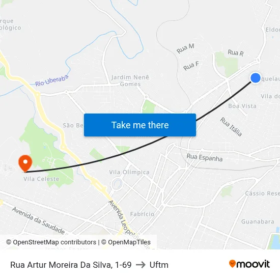 Rua Artur Moreira Da Silva, 1-69 to Uftm map