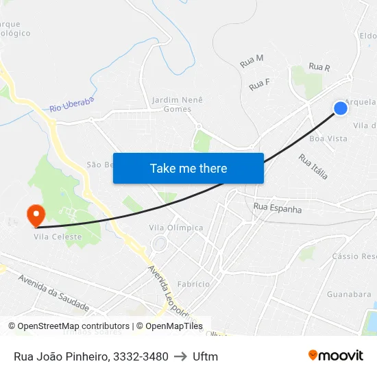 Rua João Pinheiro, 3332-3480 to Uftm map
