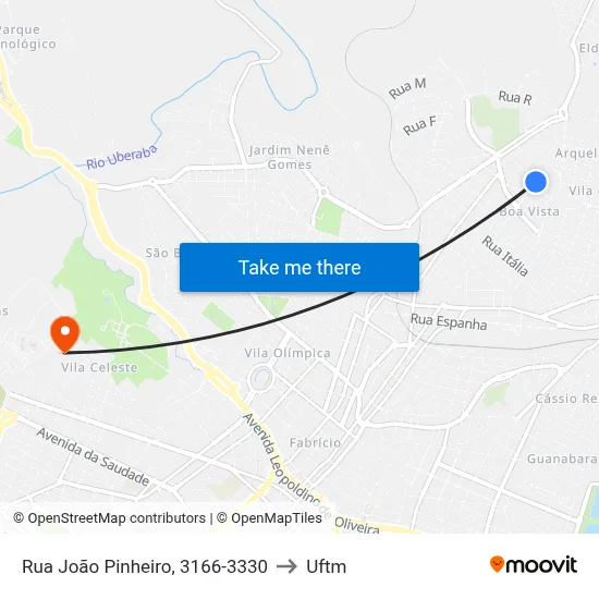 Rua João Pinheiro, 3166-3330 to Uftm map