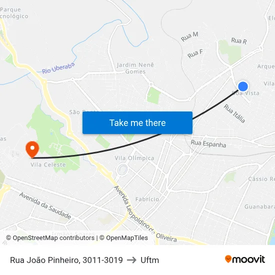 Rua João Pinheiro, 3011-3019 to Uftm map