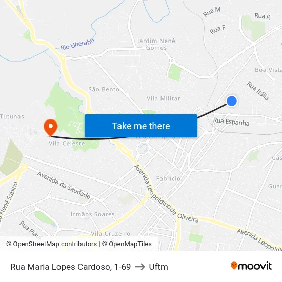 Rua Maria Lopes Cardoso, 1-69 to Uftm map
