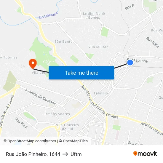 Rua João Pinheiro, 1644 to Uftm map