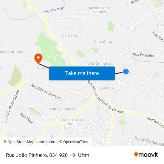 Rua João Pinheiro, 834-920 to Uftm map