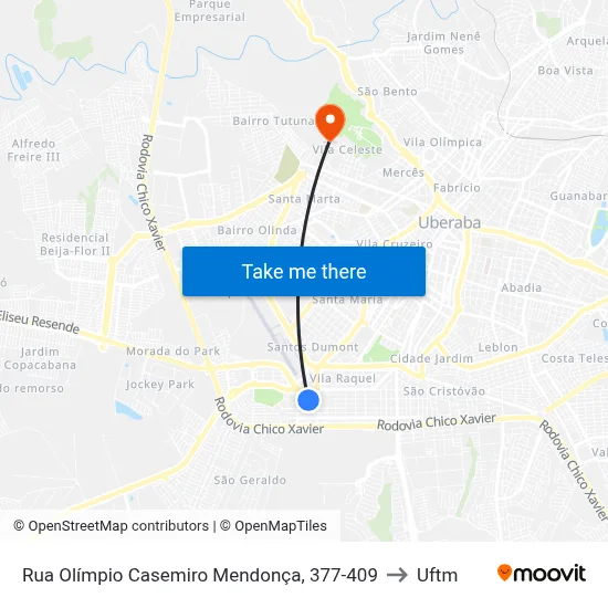 Rua Olímpio Casemiro Mendonça, 377-409 to Uftm map