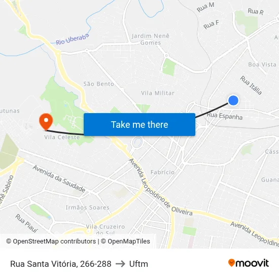 Rua Santa Vitória, 266-288 to Uftm map