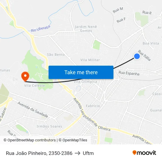 Rua João Pinheiro, 2350-2386 to Uftm map