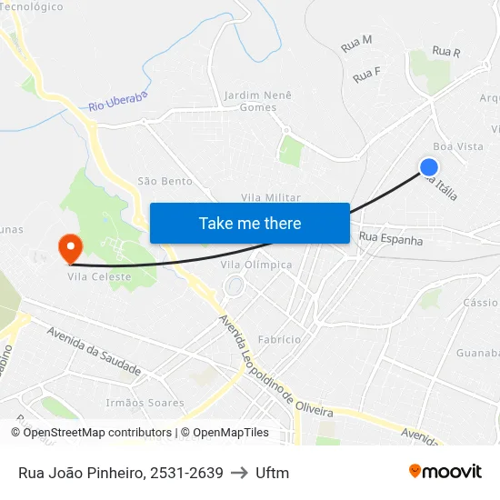 Rua João Pinheiro, 2531-2639 to Uftm map