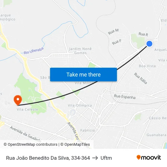Rua João Benedito Da Silva, 334-364 to Uftm map
