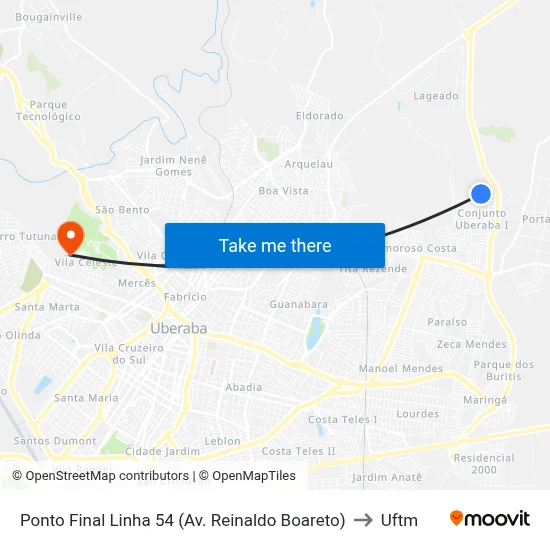 Ponto Final Linha 54 (Av. Reinaldo Boareto) to Uftm map
