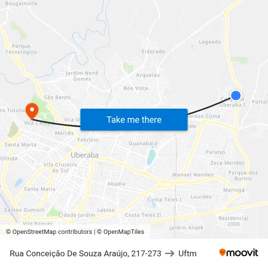 Rua Conceição De Souza Araújo, 217-273 to Uftm map