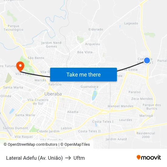 Lateral Adefu (Av. União) to Uftm map