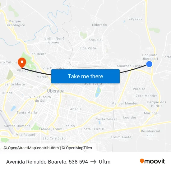 Avenida Reinaldo Boareto, 538-594 to Uftm map