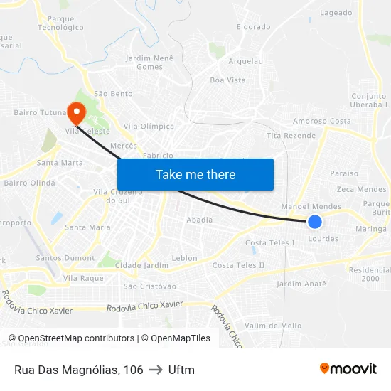 Rua Das Magnólias, 106 to Uftm map