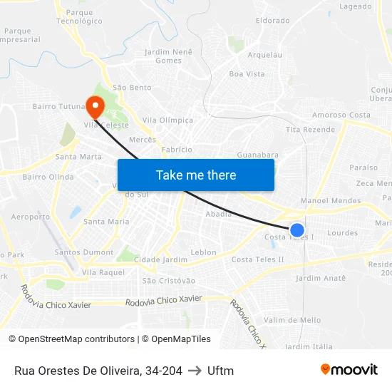 Rua Orestes De Oliveira, 34-204 to Uftm map