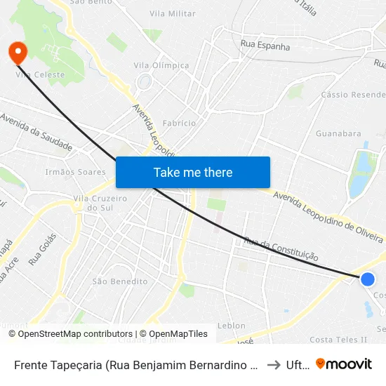 Frente Tapeçaria (Rua Benjamim Bernardino Costa) to Uftm map
