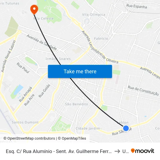 Esq. C/ Rua Alumínio - Sent. Av. Guilherme Ferreira (Av. Orlando Rodrigues Da Cunha) to Uftm map