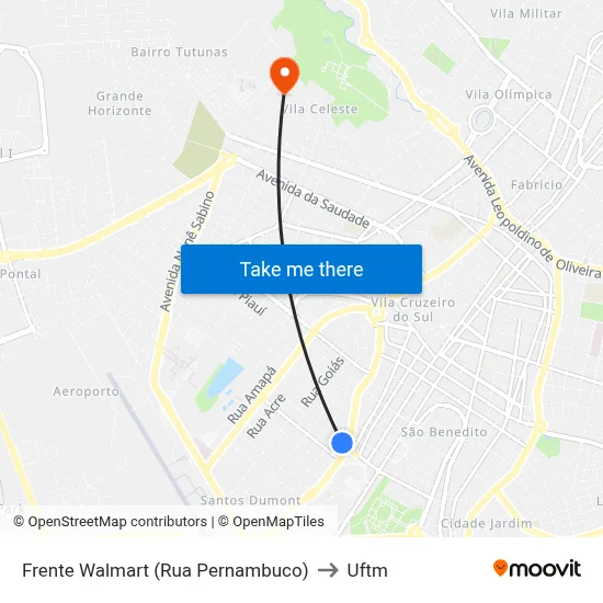 Frente Walmart (Rua Pernambuco) to Uftm map