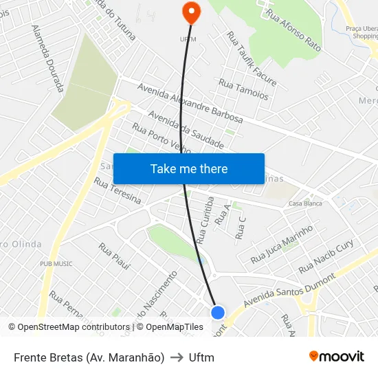 Frente Bretas (Av. Maranhão) to Uftm map