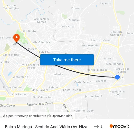 Bairro Maringá - Sentido Anel Viário (Av. Niza Marques Guaritá) to Uftm map