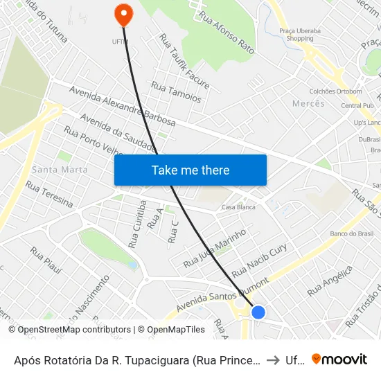 Após Rotatória Da R. Tupaciguara (Rua Princesa Do Sertão) to Uftm map
