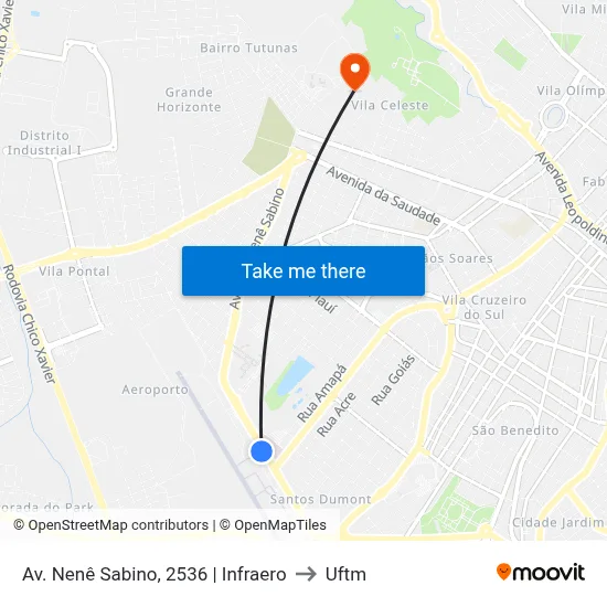 Av. Nenê Sabino, 2536 | Infraero to Uftm map