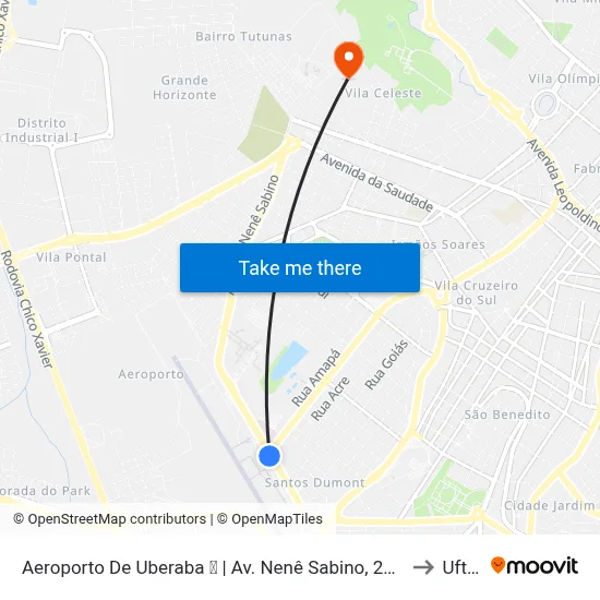 Aeroporto De Uberaba  ✈ | Av. Nenê Sabino, 2694 to Uftm map