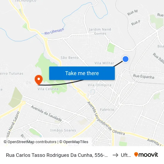 Rua Carlos Tasso Rodrigues Da Cunha, 556-674 to Uftm map