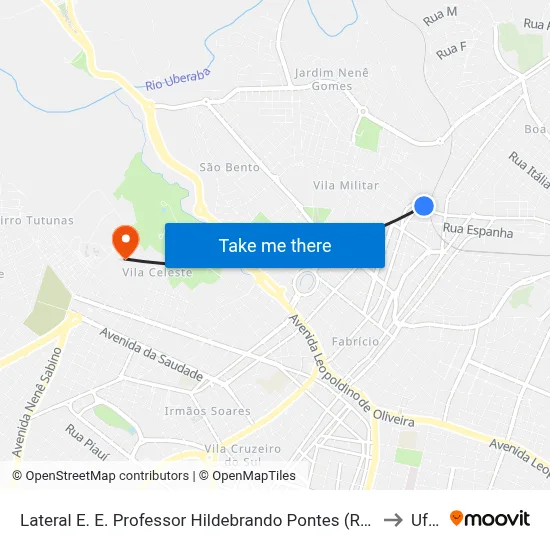 Lateral E. E. Professor Hildebrando Pontes (Rua Guianas) to Uftm map