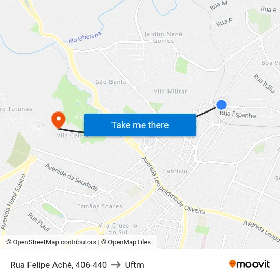 Rua Felipe Aché, 406-440 to Uftm map