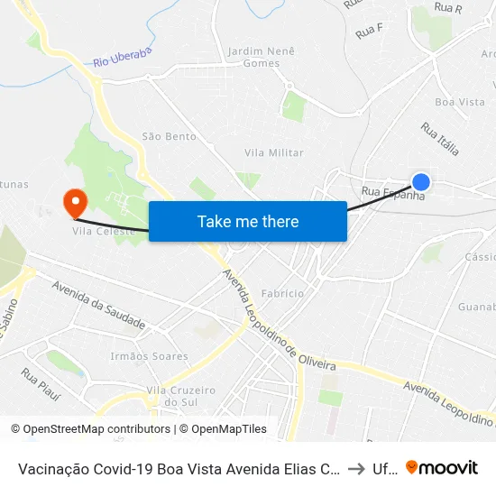 Vacinação Covid-19 Boa Vista Avenida Elias Cruvinel, 741-841 to Uftm map