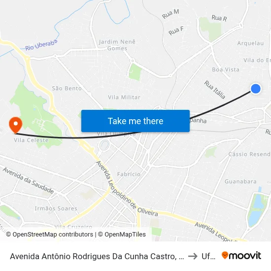 Avenida Antônio Rodrigues Da Cunha Castro, 482-514 to Uftm map