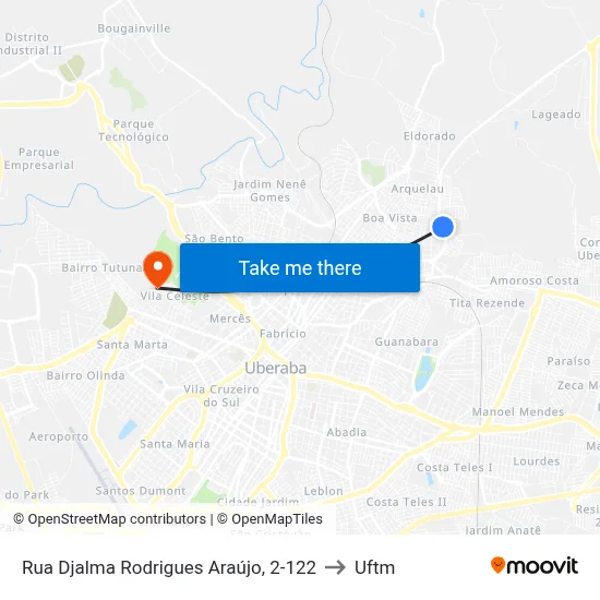 Rua Djalma Rodrigues Araújo, 2-122 to Uftm map