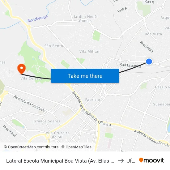 Lateral Escola Municipal Boa Vista (Av. Elias Cruvinel) to Uftm map