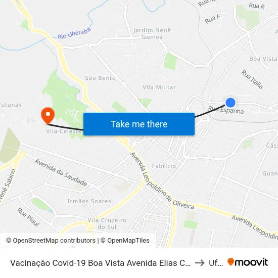 Vacinação Covid-19 Boa Vista Avenida Elias Cruvinel, 431-595 to Uftm map