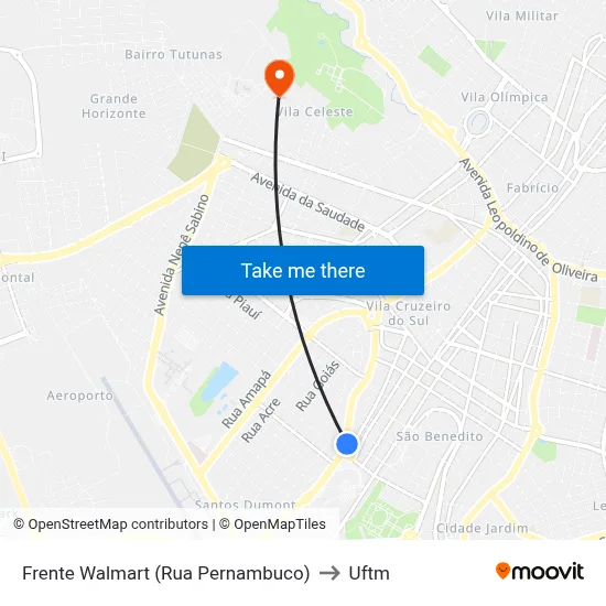 Frente Walmart (Rua Pernambuco) to Uftm map