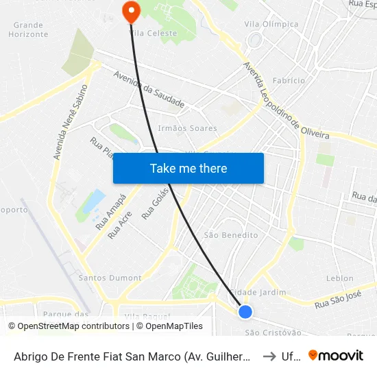 Abrigo De Frente Fiat San Marco (Av. Guilherme Ferreira) to Uftm map