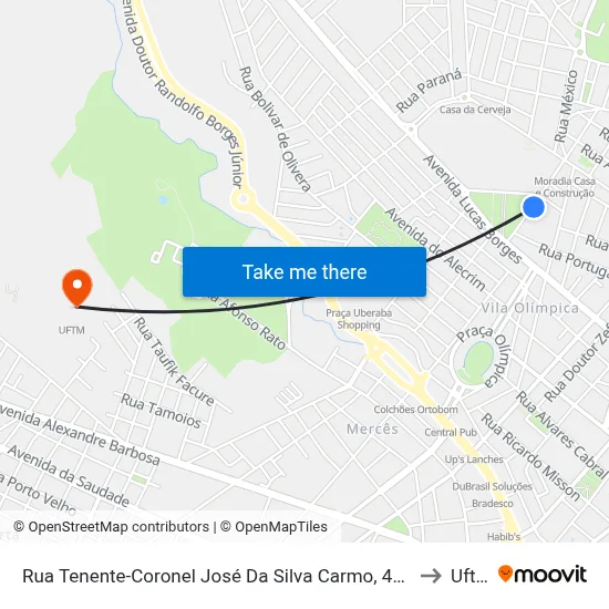 Rua Tenente-Coronel José Da Silva Carmo, 42-166 to Uftm map