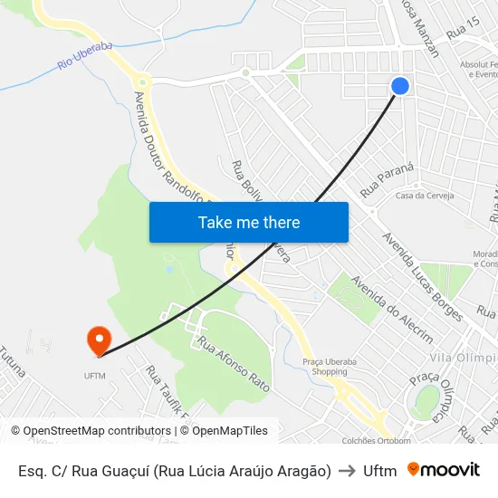 Esq. C/ Rua Guaçuí (Rua Lúcia Araújo Aragão) to Uftm map