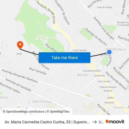 Av. Maria Carmelita Castro Cunha, 35 |  Superintendência Regional De Ensino De Uberaba to Uftm map