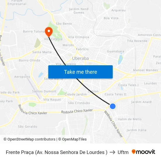 Frente Praça (Av. Nossa Senhora De Lourdes ) to Uftm map