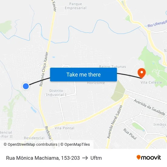 Rua Mônica Machiama, 153-203 to Uftm map