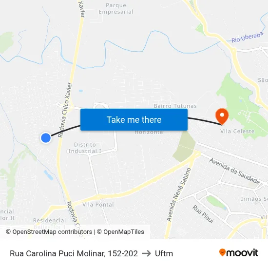 Rua Carolina Puci Molinar, 152-202 to Uftm map