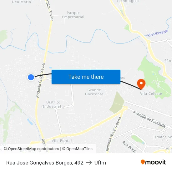 Rua José Gonçalves Borges, 492 to Uftm map