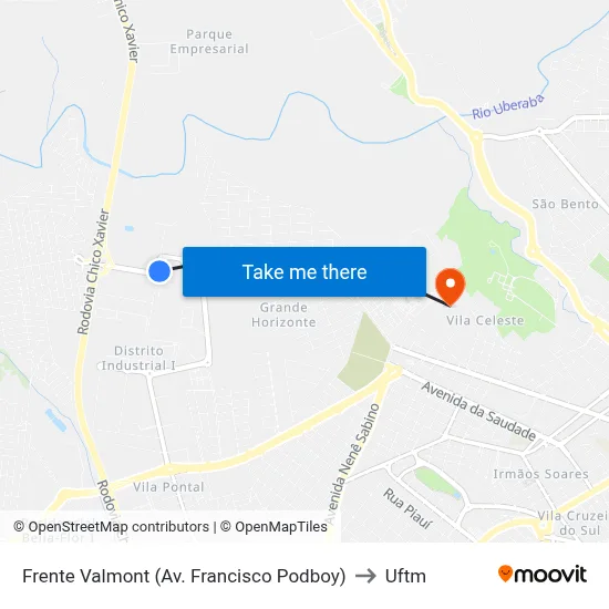 Frente Valmont (Av. Francisco Podboy) to Uftm map