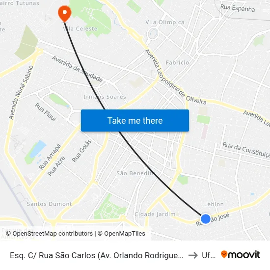 Esq. C/ Rua São Carlos (Av. Orlando Rodrigues Da Cunha) to Uftm map