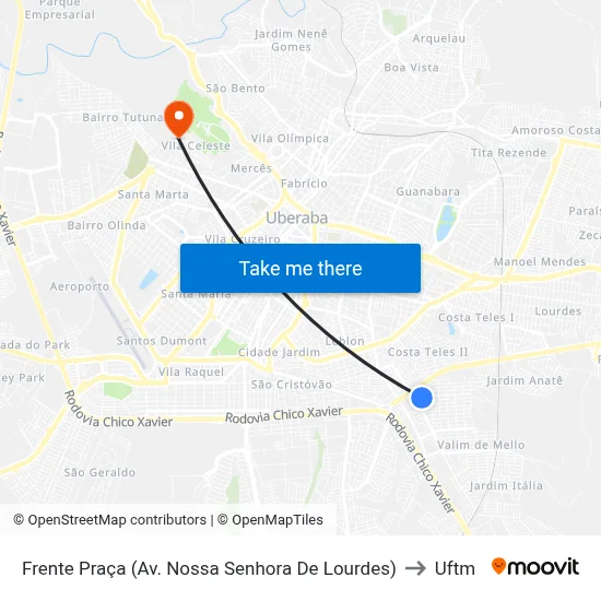 Frente Praça (Av. Nossa Senhora De Lourdes) to Uftm map