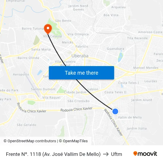Frente Nº. 1118 (Av. José Vallim De Mello) to Uftm map