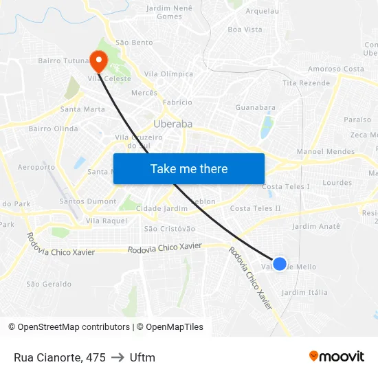 Rua Cianorte, 475 to Uftm map