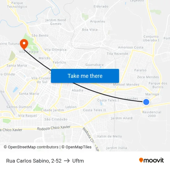 Rua Carlos Sabino, 2-52 to Uftm map